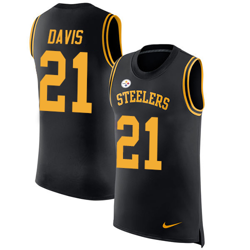 Nike Steelers #21 Sean Davis Black Team Color Men's Stitched NFL Limited Rush Tank Top Jersey - Click Image to Close